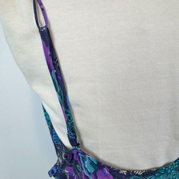 Spell * Peacock Floral Viscose Maxi Slip Dress Purple Teal Boho Ruffle | Large - Picture 9 of 14